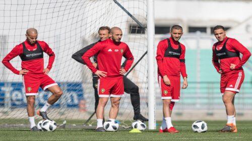 (L-R) Karim El Ahmadi of Morocco, coach Herve Renard of Morocco, Nordin Amrabat of Morocco, Hakim Ziyech of Morocco, Sofyan Amrabat of Morocco during a training session prior to the International friendly match between Morocco and Oezbekistan in Cassablanca on March 26, 2018, Morocco.(Photo by VI Images via Getty Images)