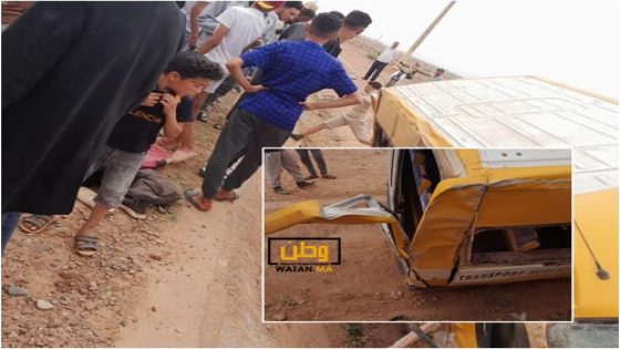 نجاة 18 تلميذاً من موت محقق بعد انقلاب سيارة للنقل المدرسي 